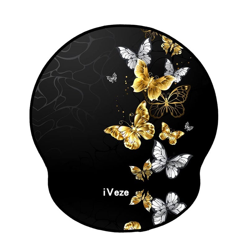 iVeze Mouse Pads with Wrist Support,Ergonomic Mouse Pad for Men Women,Wrist Rest Mouse Pad for Laptop Computers,Non Slip Memory Foam Mousepad Stitched Edges,Home Working Office Gaming,Gold Butterfly - Image 1